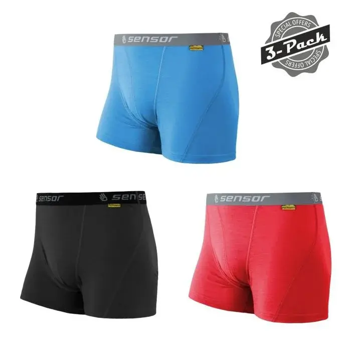 Boxerky Sensor Merino Active 3-Pack černá/červená/modrá
