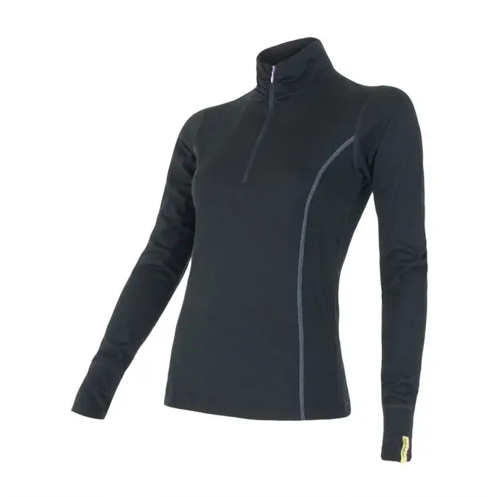 Sensor Термолонгслів з коміром-стійкою та блискавкою жіночий Sensor Merino Active чорний