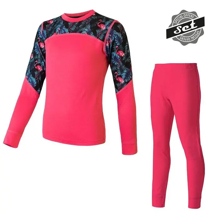 Sensor Комплект термобілизни дитячий з довгим рукавом Sensor Merino Impress magenta/floral