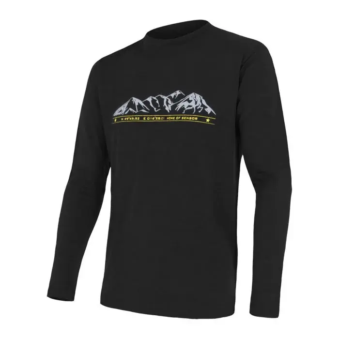 Sensor Термофутболка чоловіча з довгим рукавом та принтом Sensor Merino Active PT Mountains чорний